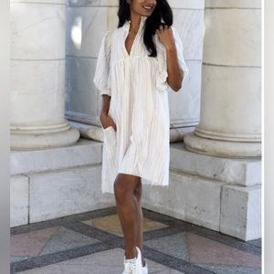 Never a Wallflower White Striped Midi Dress